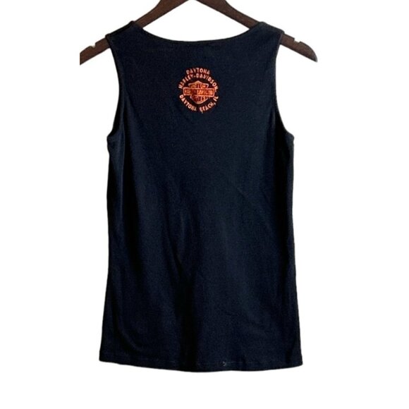 Harley Davidson Women's Black Daytona Beach Embroidered Ribbed Tank Top Size Lar - Picture 7 of 7